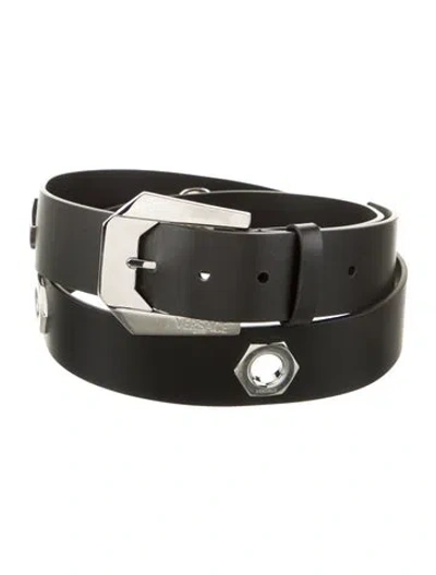 Pre-owned Versace Leather Waist Belt In Black