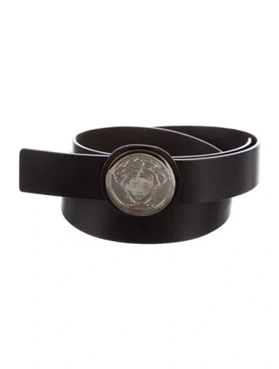 Pre-owned Versace Leather Waist Belt In Black