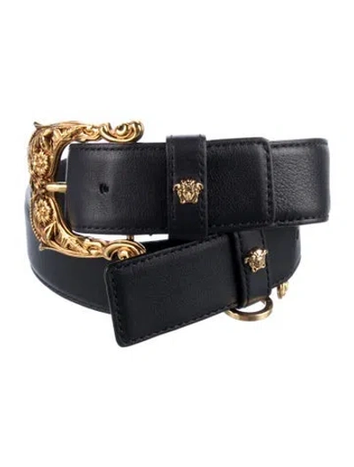 Pre-owned Versace Leather Waist Belt In Black