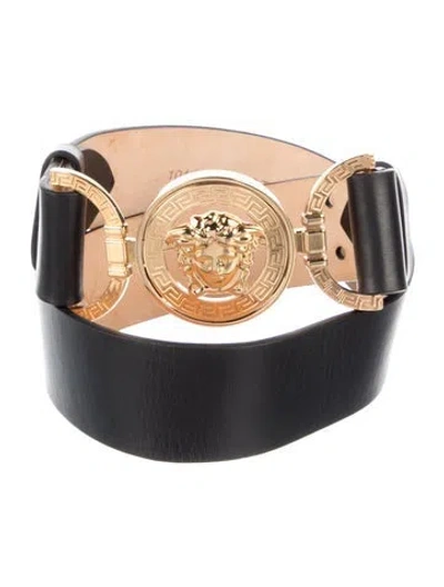 Pre-owned Versace Leather Waist Belt In Black