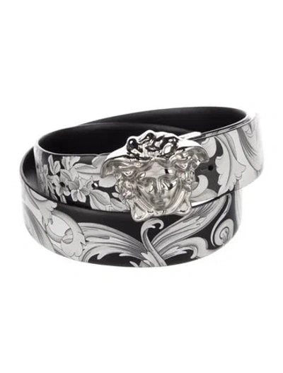 Pre-owned Versace Leather Waist Belt In Black
