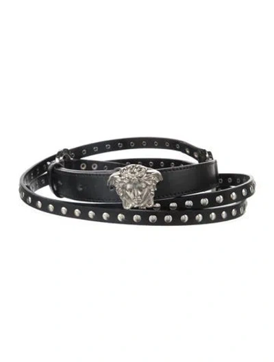 Pre-owned Versace Leather Waist Belt In Black
