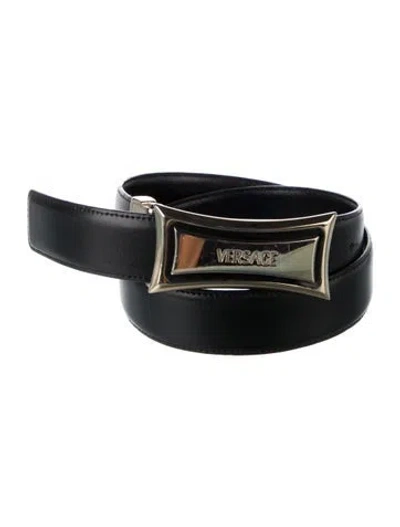 Pre-owned Versace Leather Waist Belt In Black