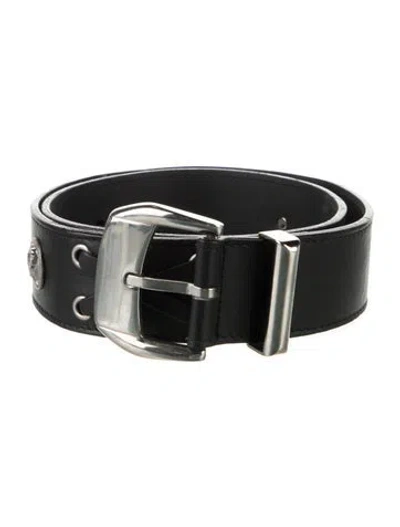 Pre-owned Versace Leather Waist Belt In Black