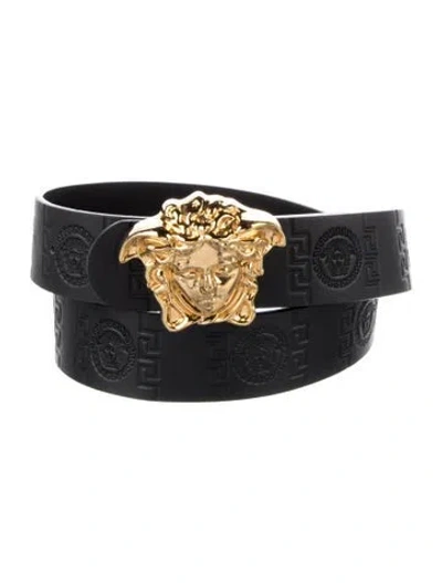 Pre-owned Versace Leather Waist Belt In Black