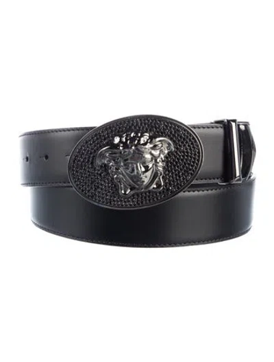 Pre-owned Versace Leather Waist Belt In Black