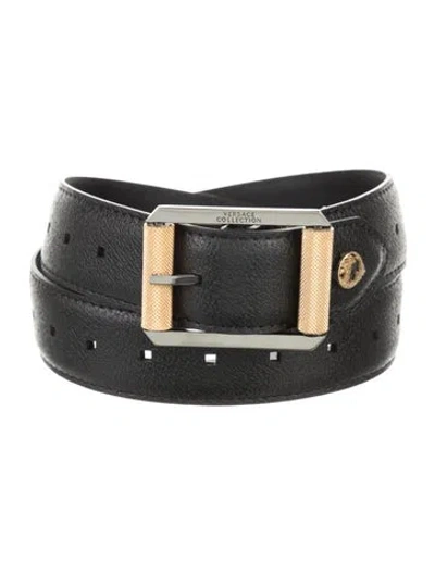 Pre-owned Versace Leather Waist Belt In Black