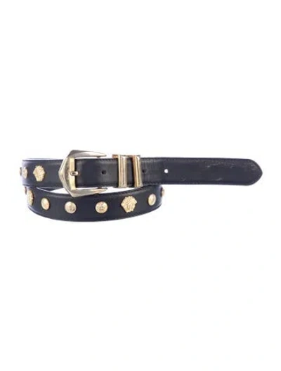Pre-owned Versace Leather Waist Belt In Black