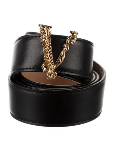 Pre-owned Versace Leather Waist Belt In Black