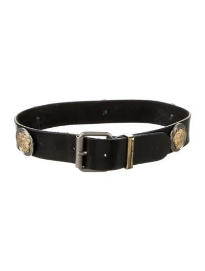 Pre-owned Versace Leather Waist Belt In Black