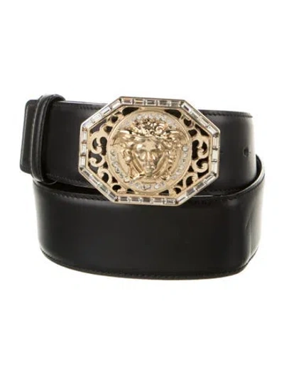 Pre-owned Versace Leather Waist Belt In Black