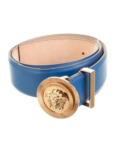 Pre-owned Versace Leather Waist Belt In Blue