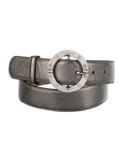 Pre-owned Versace Leather Waist Belt In Silver