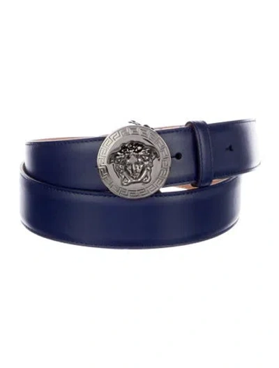 Pre-owned Versace Leather Waist Belt W/ Tags In Blue
