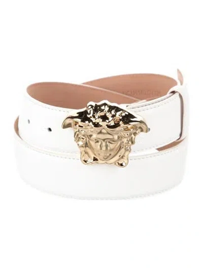Pre-owned Versace Leather Waist Belt In White