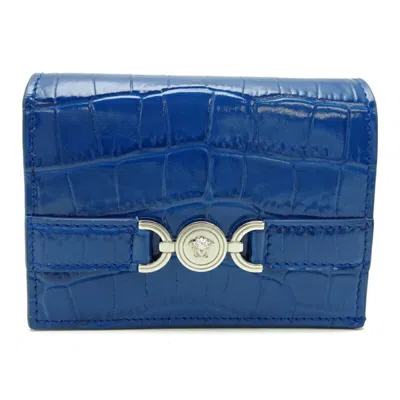 Pre-owned Versace Leather Wallet (bi-fold) () In Blue