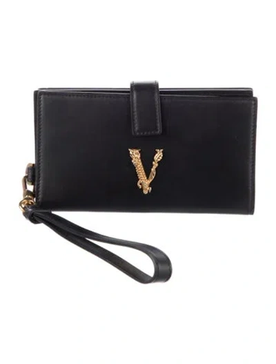 Pre-owned Versace Leather Wallet In Black