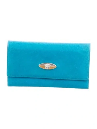 Pre-owned Versace Leather Wallet In Blue