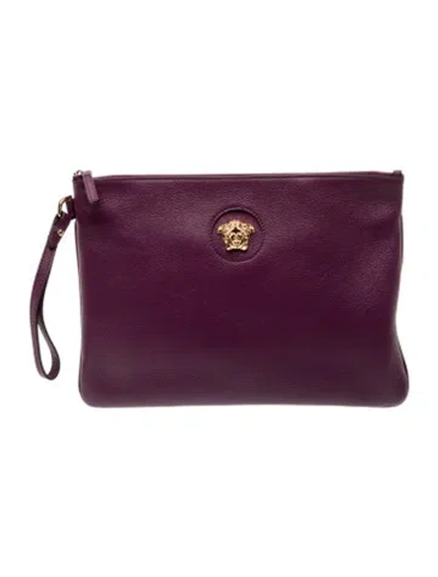 Pre-owned Versace Leather Wallet In Purple