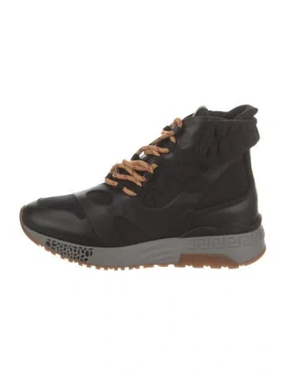 Pre-owned Versace Leather Wedge Sneakers W/ Tags In Black