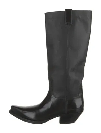 Pre-owned Versace Leather Western Boots In Black