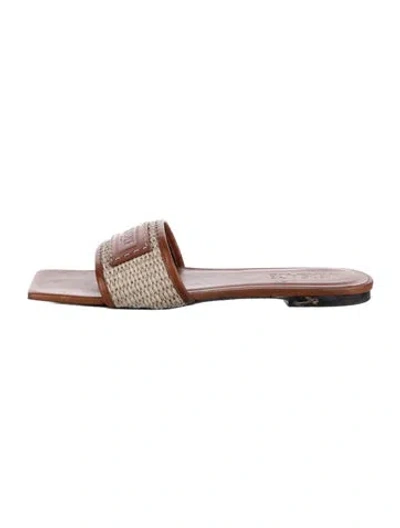Pre-owned Versace Leather Whipstitch Trim Slides In Brown