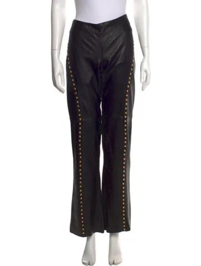 Pre-owned Versace Leather Wide Leg Pants In Black