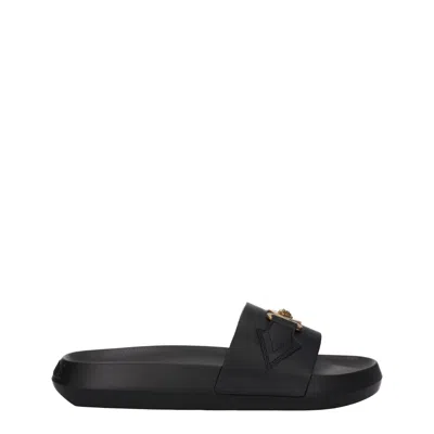 Versace Leather With Gold-tone Hardware Slider In Black