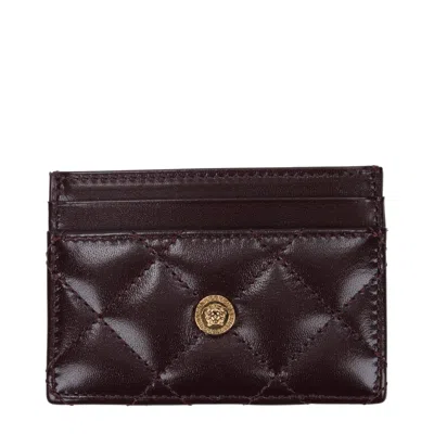 Versace Leather Women's Cardholder In Burgundy
