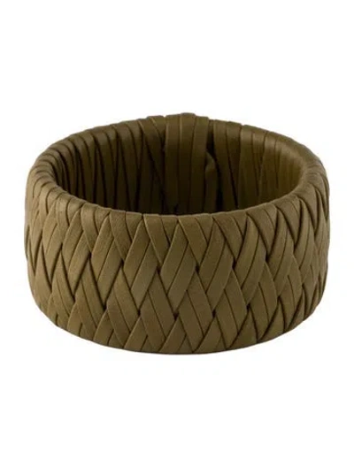 Pre-owned Versace Leather Woven Bangle Bracelet, 7.5" In Green