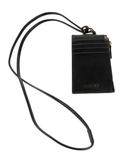 Pre-owned Versace Leather Wristlet In Black