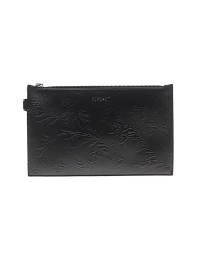 Pre-owned Versace Leather Wristlet In Black
