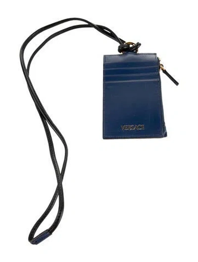 Pre-owned Versace Leather Wristlet In Blue