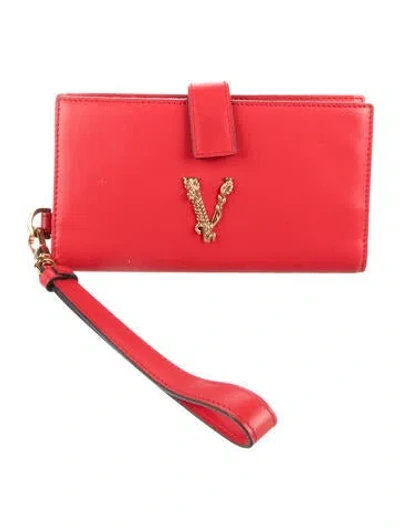Pre-owned Versace Leather Wristlet In Red