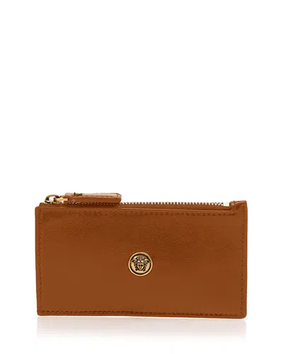 Versace Leather Zip Card Case In Brown