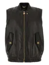 Versace Leather Jacket With Elasticated Hem And Front Pockets In Black