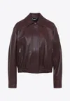 Versace Buffalo Leather Jacket Collared Design In Burgundy