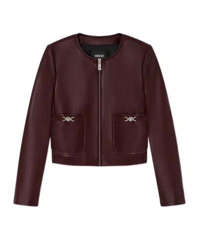 Versace Leather Zipped Jacket In Pink