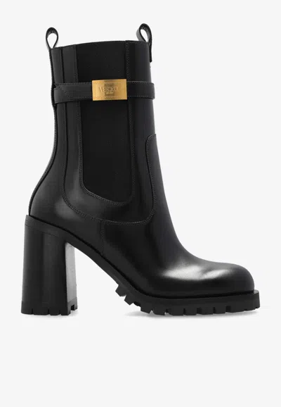 Versace Leda Ankle Boots 85 Mm In Black+gold
