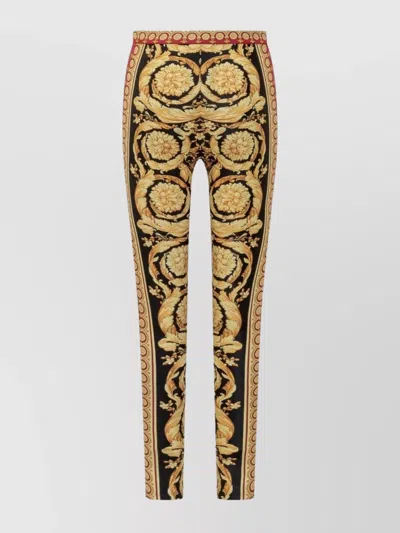 Versace Leggings Baroque Stripe Elastic Waistband In Multi