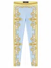 Versace Blue Leggings With All-over Geometric Print In Stretch Fabric Woman In White