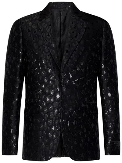 Versace Pattern-printed Single-breasted Tailored Blazer In Black