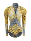 Versace Leopard Draped Bodysuit In Multi