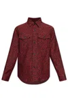 Versace Leopard-embroidered Button-up Shirt In Lipstick Red-black