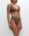 Versace Leopard Greca Border Bikini Bottoms In Leopard All Over