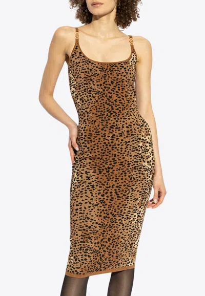 Versace Leopard Jacquard Knit Dress In Brown