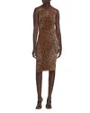 Versace Leopard Jacquard Fitted Knit Midi Dress In Brown/black