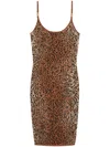 Versace Leopard Jacquard Fitted Knit Midi Dress In Brown