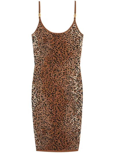 Versace Leopard Jacquard Midi Dress In Print