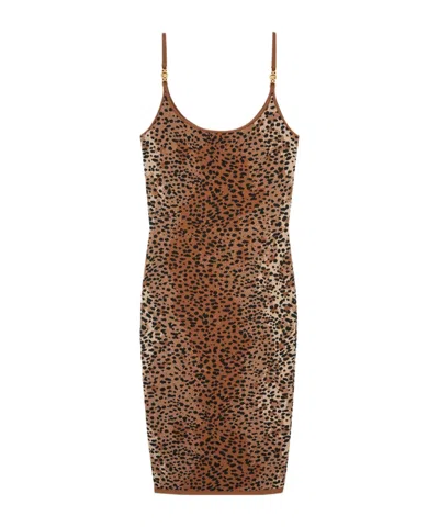 Versace Leopard Jacquard Fitted Knit Midi Dress In Multi